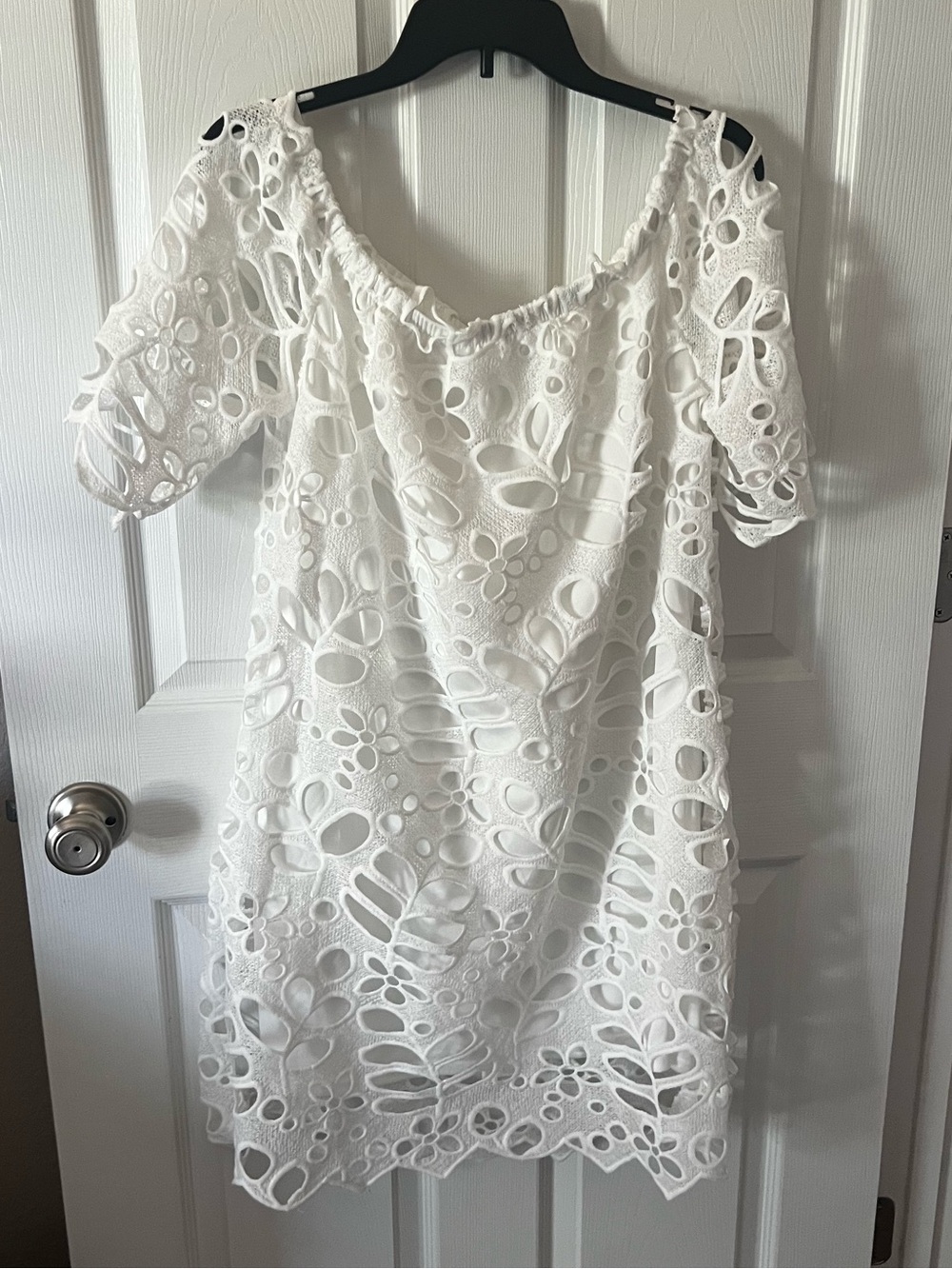 PrettyGarden White Eyelet Off-Shoulder Women's Dress